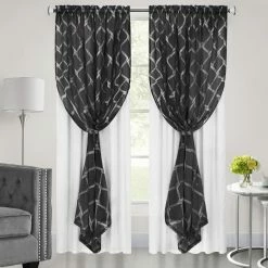 Outlet 😍 73 - 84 In. Achim Bombay Double Layered Rod Pocket Window Curtain Panel 🌟 -Window Curtains Shop detail2ACHM404