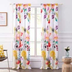 Promo 🎁 73 - 84 In. Greenland Home Fashions Watercolor Dream Window Panel Pair 84 In. - White 😍 -Window Curtains Shop detail2GRNLD633