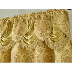 Best Pirce 😀 Curtain Panels RT Designers Collection Kenyon Damask Textured Jacquard 84 In. Single Rod Pocket Curtain Panel With Attached Valance 🛒 -Window Curtains Shop detail2RMLL312