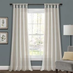 Best Sale 💯 Curtain Panels Lush Decor Burlap Knotted Tab Panel Pair 😀 -Window Curtains Shop detail2TRIA947