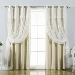 Best Pirce 🎁 Curtain Panels Best Home Fashion Mix & Match Tulle Blackout Curtain With Attached Valance - Set Of 4 ✔️ -Window Curtains Shop detail4BESH028