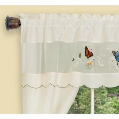 Buy ⭐ 36 - 45 In. Achim Daisy Meadow Embellished Cottage Window Curtain Set 🤩 -Window Curtains Shop detailACHM447