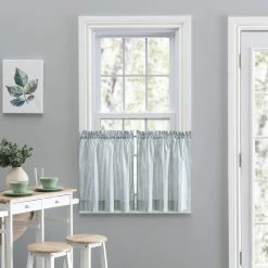 Best Sale 🎁 36 - 45 In. Ellis Curtain Plaza Stripe Window Curtain Tier- Blue - 24 👍 -Window Curtains Shop detailALEL238