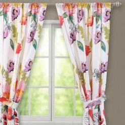 Promo 🎁 73 - 84 In. Greenland Home Fashions Watercolor Dream Window Panel Pair 84 In. - White 😍 -Window Curtains Shop detailGRNLD633