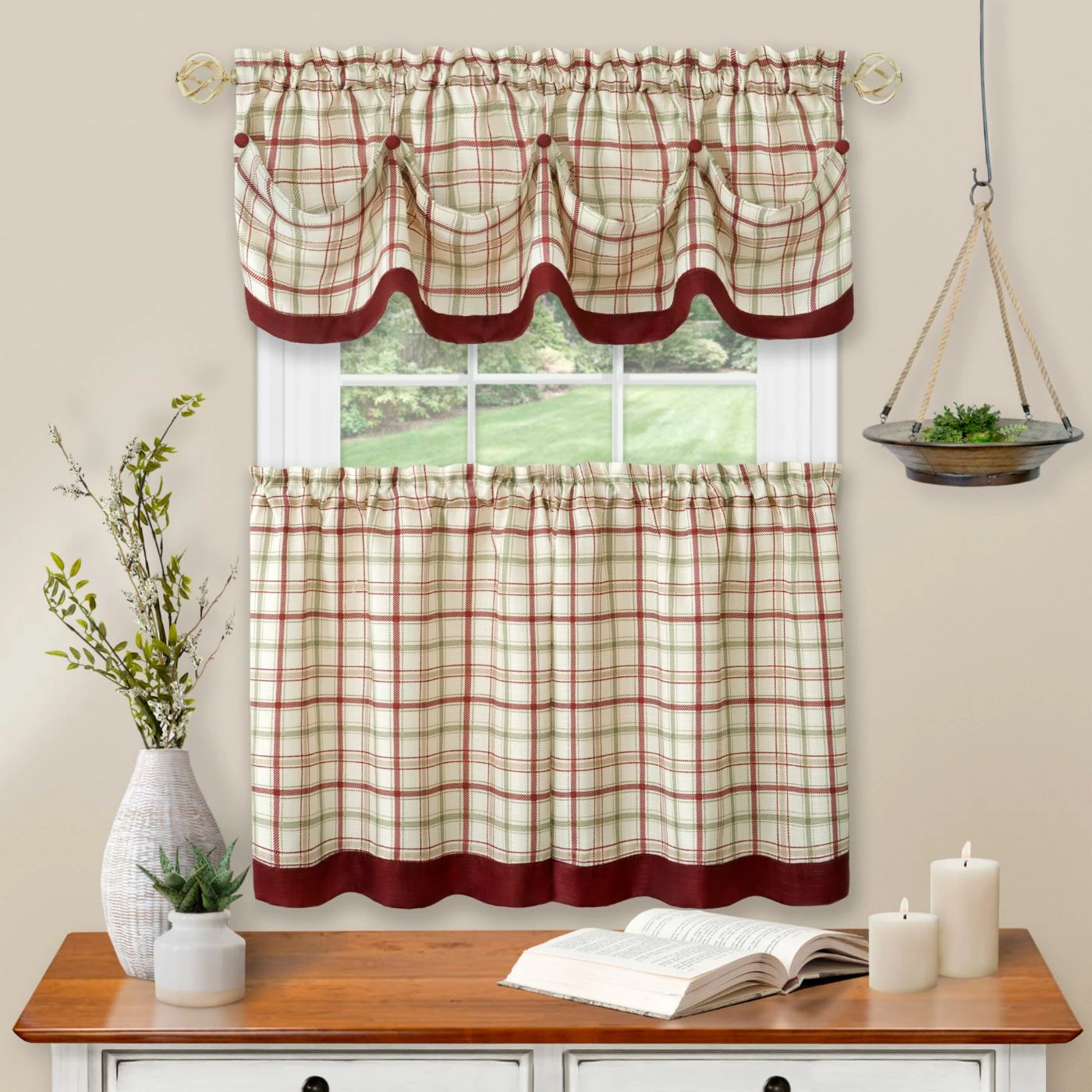 Brand new π 36 - 45 In. Achim Tattersall Window Curtain Tier Pair And Valance Set π 2 Brand new π 36 - 45 In. Achim Tattersall Window Curtain Tier Pair And Valance Set π - Image 2