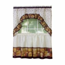 Budget 👏 36 - 45 In. Achim Coffee - Printed Tier Curtain And Swag Set 🎁