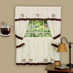 New 🎉 Curtain Tiers Achim Cuppa Joe Embellished Cottage Curtain Set 🎁