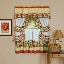 Best Sale 🔥 Curtain Tiers Achim Black Eyed Susan Cottage Sunflower Curtain Set 😉