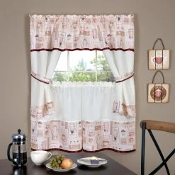 Coupon π Curtain Tiers Achim Cappuccino Embellished Cottage Window Curtain Set π