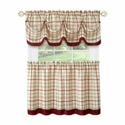 Brand new 🎉 36 - 45 In. Achim Tattersall Window Curtain Tier Pair And Valance Set 👍