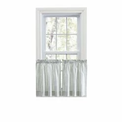Best Sale 🎁 36 - 45 In. Ellis Curtain Plaza Stripe Window Curtain Tier- Blue - 24 👍