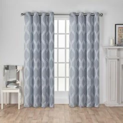 New 🌟 Curtain Panels Exclusive Home Montrose Ogee Geometric Jacquard Grommet Top Curtain Panel Pair 😀