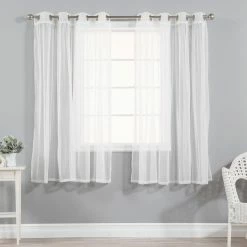 Discount 🎁 Curtain Panels Best Home Fashion Gathered Tulle Sheer Silver Grommet Curtain Panel Pair 🎁