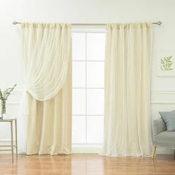 Best deal 😍 Curtain Panels Best Home Fashion Solid Rod-Pocket Blackout With Tulle Overlay Curtain Panel Pair 🔔