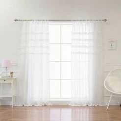 Outlet ⭐ Curtain Panels Best Home Fashion Romantic Ruffle Tie Top Curtains 😍