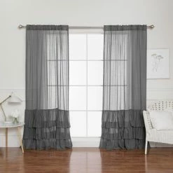 New 💯 Curtain Panels Best Home Fashion Faux Linen Ruffle Curtains 😀
