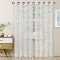 Deals 🤩 96 - 108 In. Superior Scroll Embroidered 2 Panels Sheer Curtains ⭐