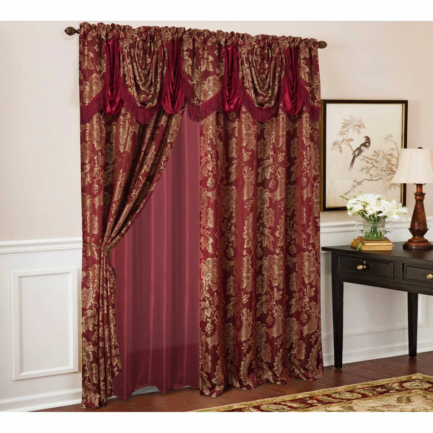 Brand new π Curtain Panels RT Designers Collection Rosalie Floral/Damask Textured Jacquard 84 In. Single Rod Pocket Curtain Panel With Attached Valance π 1 Brand new π Curtain Panels RT Designers Collection Rosalie Floral/Damask Textured Jacquard 84 In. Single Rod Pocket Curtain Panel With Attached Valance π