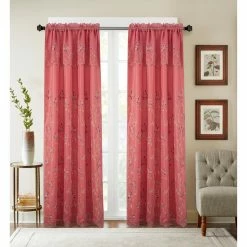 Wholesale 🎉 Curtain Panels Olivia Gray Durant Floral Embroidered 84 In. Single Rod Pocket Curtain Panel With Attached Valance 🛒