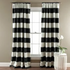Buy 🥰 Curtain Panels Half Moon Stripe Blackout Window Curtain Panel Set 🔔